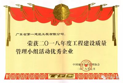 喜报:我司荣获 “2018年度工程建设质量管理小组活动优秀企业”等多个奖项