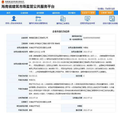海南第五建设工程一项目管理不规范被扣4分